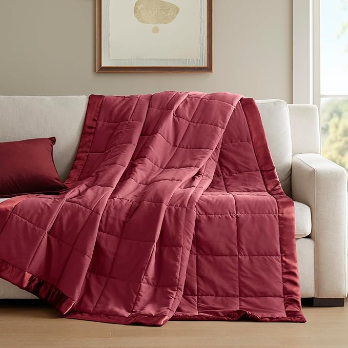 Madison Park Windom Down Alternative Blanket, Premium 3M Scotchgard Moisture Wicking Treatment, Lightweight and Soft Bed Cover For All Season, King, Satin Trim, Burgundy