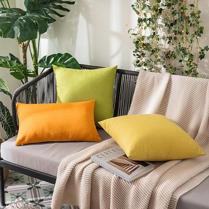 MIULEE Pack of 2 Decorative Outdoor Solid Waterproof Throw Pillow Covers Faux Linen Garden Farmhouse Cushion Cases for Summer Patio Tent Balcony Couch Sofa 18x18 Inch Pumpkin Orange