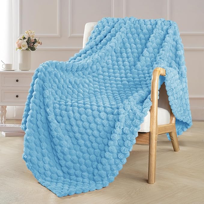 Exclusivo Mezcla Fleece Throw Blanket for Couch, Extra Large Fuzzy Blue Bed Blankets, Soft Cozy Plush Sofa Throws for All Seasons, 50x70 Inches