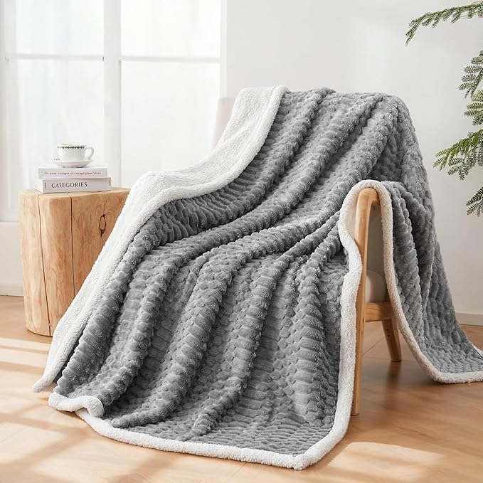 Sherpa Throw Blanket for Couch Flannel Cozy Soft Thick Blanket Warm Twin Blanket for Bed Fleece Home Decor Gifts, Z01 - Gray, 60"*80"