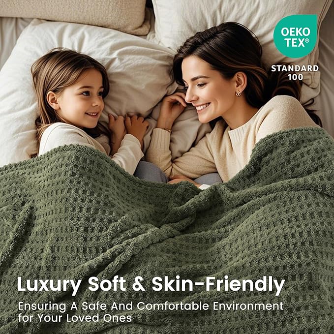 David's Home Ultra Soft Fleece Blanket Twin Size for Bed, Plush Shaggy Fluffy 3D Jacquard Waffle Throw for Couch, Warm Lightweight for Fall Winter,Fuzzy Aesthetic Room Decor,66x90 inches,Dark Olive