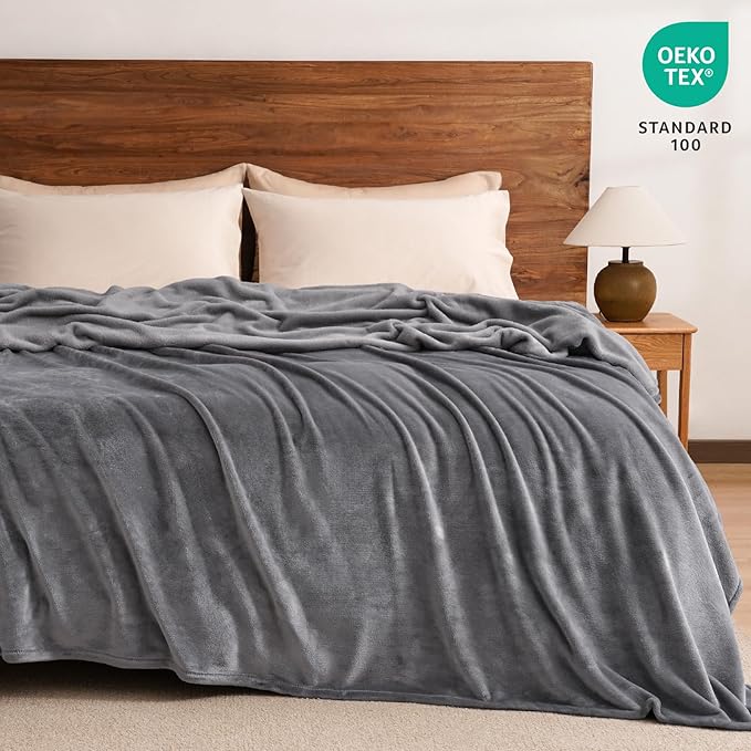 PHF Ultra Soft Fleece Blanket King Size, No Shed No Pilling Luxury Plush Cozy 300GSM Lightweight Blanket for Bed, Couch, Chair, Sofa, Perfect Decorations Gifts, 108" x 90", Grey (Pack of 2)