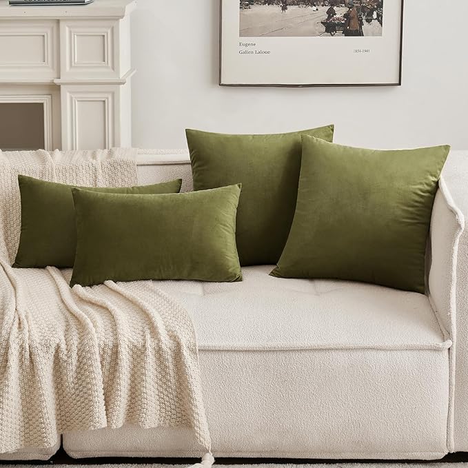 MIULEE Pack of 2 Olive Green Pillow Covers 18x18 Inch Decorative Velvet Throw Pillow Covers Modern Soft Couch Throw Pillows Farmhouse Home Decor for Spring Sofa Bedroom Living Room