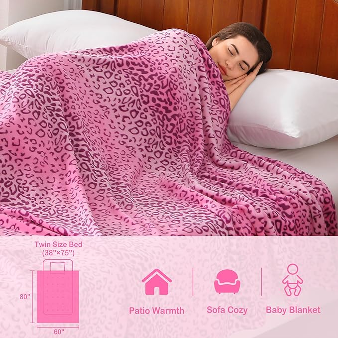 Viviland Flannel Fleece Blanket Queen Size 90x90 inches, Lightweight, Super Soft Cozy Warm Blanket, Cheetah Print Pink