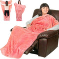 Premium Double Layer Foot Pocket Blanket with Marsupial Pocket - Dorm Gifts - TV Throw - Gifts for Men Who Want Nothing - Gifts for Dad - Lap Gamer Blanket (Fleece, Powder Pink)