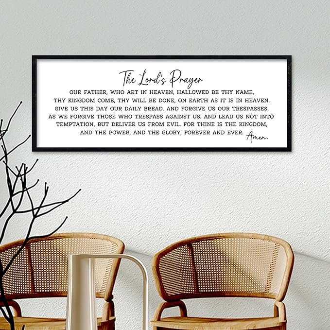 comurdyo The Lords Prayer Our Father Sign Wall Decor 40"X15" Bible Verse Quotes Christian Scripture Large Catholic Inspirational Wooden Framed Wall Hanging Art (Black)