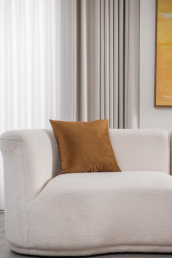 DEZENE Throw Pillow Covers 22x22 Golden Brown: Pack of 2 Cozy Soft Velvet Square Modern Luxury Decorative Throw Pillow Cases for Sofa Couch Living Room Bed Home Decor