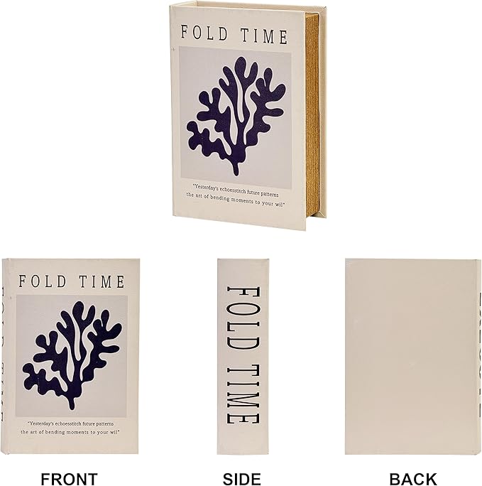 PACOLO Decorative Book Boxes, Faux Wood cover Storage for Hidden Jewelry, Money, and Cash (FOLD TIME)