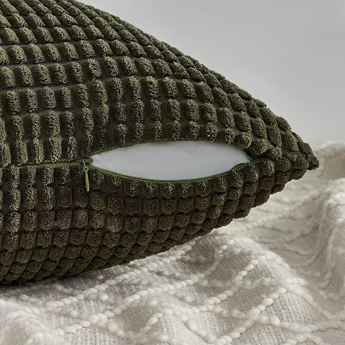 Topfinel OliveGreen Decorative Throw Pillow Covers 16x16 Inch Cute Boho Stripe Soft Corduroy Modern Farmhouse Spring Home Decor 4 Packs Pillow Covers for Sofa Living Room Couch Bed 40x40 cm