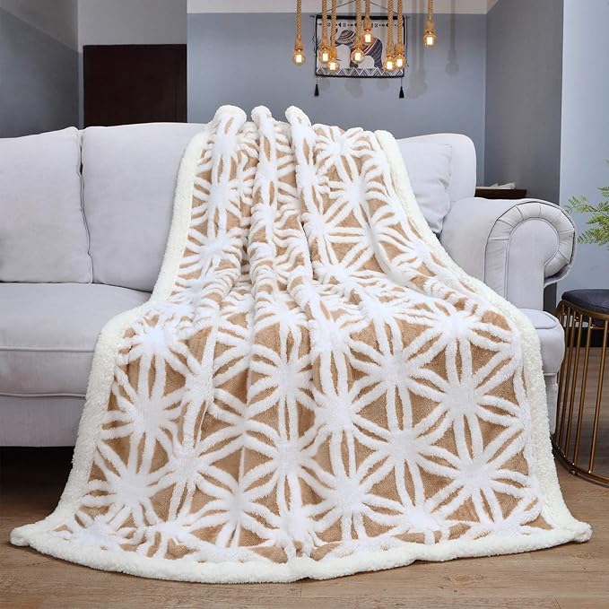 LOMAO Sherpa Fleece Blanket Easter Gifts for Mom Cozy Soft Throw Blanket for Women Men Dual Sided Couch Sofa Bed Blanket (Khaki, 60''x80'')