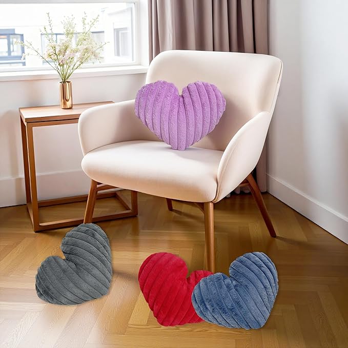 16 Inch Lavender Heart Pillow Valentine Soft Decorative Throw Pillows, Heart Shaped Fluffy Faux Fur Pillows Cushions for Couch Chair Bed Bedroom Room Home Decor Aesthetic (1, Lavender, Medium-16"x13")