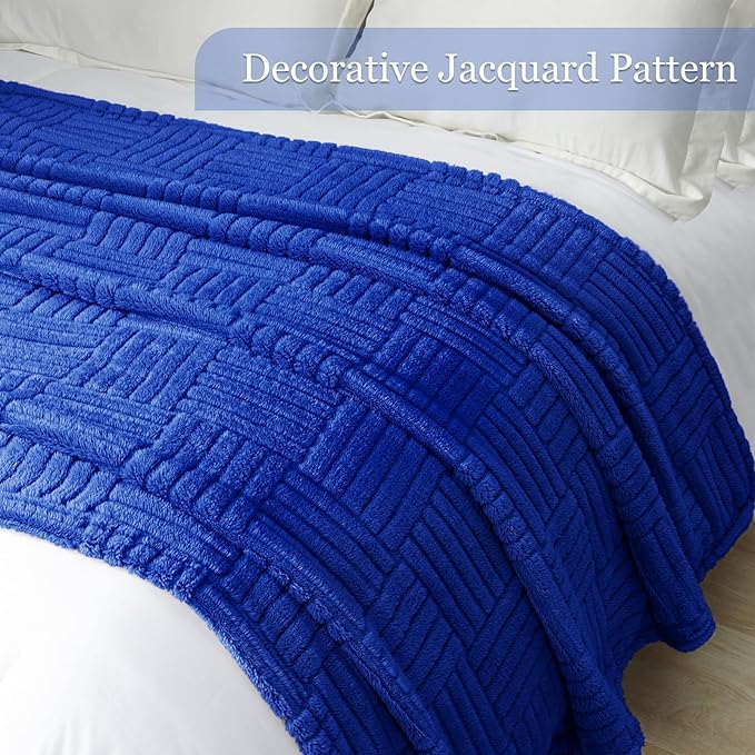 Whale Flotilla Lightweight Fleece Queen Size Blanket for Bed, Fuzzy Soft Blankets with Decorative Jacquard Pattern for All Season, Warm and Fluffy, 90x90 Inch, Blue