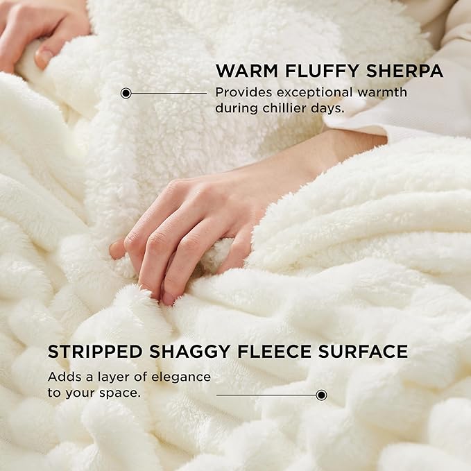 Bedsure Sherpa Throw Blanket for Couch - Super Soft, Cozy Fleece Thick Warm Blanket for Winter, GentleSoft Plush & Fluffy Spring Throw Gift for Women, Room Decor, White, 50x60 Inches