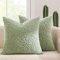 MIULEE Pack of 2 Light Green Faux Fur Throw Pillow Covers 18x18 Inch Boucle Decorative Sherpa Spring Pillow Covers Fuzzy Accent Soft Sheepskin Fleece for Boho Home Decor Sofa Living Room Couch Bed
