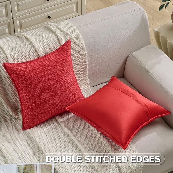 FUTEI Valentine's Day Red Decorative Throw Pillow Covers 18x18 Inch Set of 2,Soft Houndstooth Gingham Textured Cushion Case,Modern Home Decor for Couch Bed Living Room
