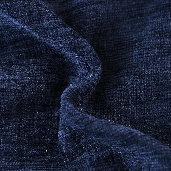 CaliTime Throw Pillow Covers Decorative 20 X 20 Inches Pack of 2 Cozy Solid Dyed Soft Chenille Cushion Cases with Pom Poms for Couch Sofa Bed Living Room Home Navy Blue