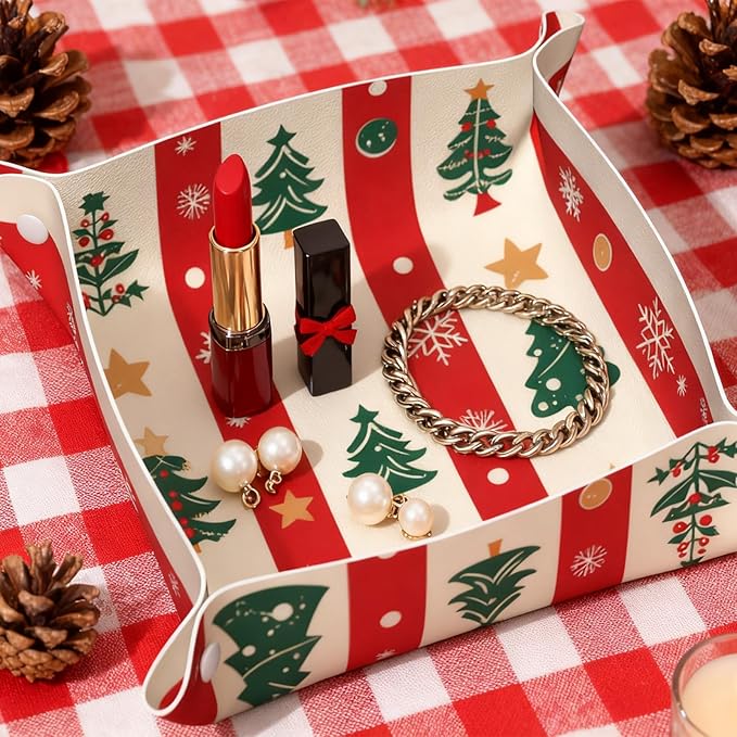 Tray Leather Valet Tray Tree Stripe Catchall Trays Key Organizer Night Stand Organizer Bedside Vanity Trays Decor for Entryway Table