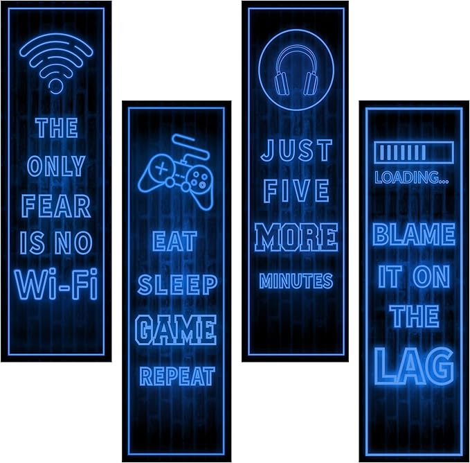 Eat Sleep Game Wall Decals Glow in The Dark, Gamer Controller Stickers Decor for Boy Bedroom, Joystick Video Gaming Kids Playroom Nursery Decoration (Blue)