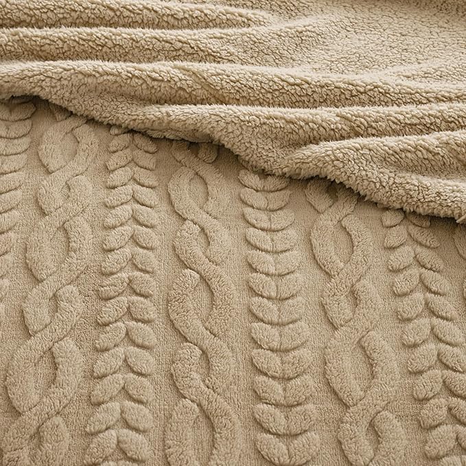 PHF Ultra Soft Sherpa Fleece Blanket King Size 108" x 90", 510GSM Fleece Lightweight Yet Warm Blanket for Winter Bed, No Shedding, No Pilling, Tufted Jacquard for Luxury Home Decor, Khaki