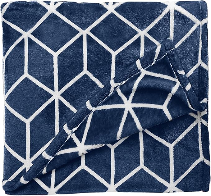 Elegant Comfort Luxury Velvety-Soft Coral Flannel Blanket Micro-Velour Ultra-Softness Fuzzy Plush, Twin/Twin XL, Navy Blue