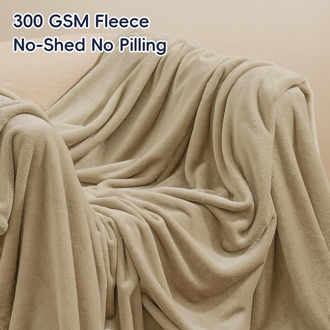 PHF Ultra Soft Fleece Blanket Twin Size, No Shed No Pilling Luxury Plush Cozy 300GSM Lightweight Blanket for Bed, Couch, Chair, Sofa, Perfect Decorations Gifts, 66" x 90", Khaki