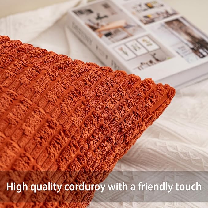 Aegero Pack of 2 Corduroy Decorative Throw Pillow Covers 20x20 InchSoft Striped Pillow Covers Modern Farmhouse Home Decor for Sofa Living Room Couch Bed（Wine Red）