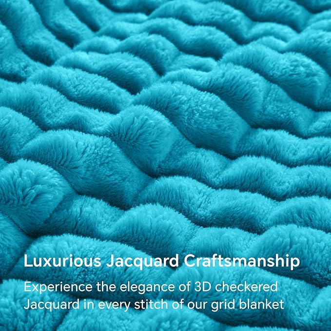 BEDELITE Teal Throw Blanket Twin Size for Bed- Super Soft and Warm 3D Checkered Fluffy Fuzzy Fleece Blanket, Luxurious Plush Cozy Blanket for Room Decor Fall and Winter, 60x80 inches