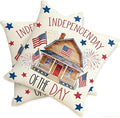 Independence Day 2pcs Throw Pillow Covers, Patriotic 4th of July American Flag House Fireworks Stars Design, Red White and Blue Cushion Cases，18x18 Pillows Linen Pillowcase