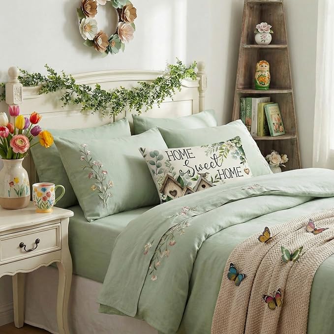 GEEORY Spring Home Sweet Home Pillow Cover 12x20 Inch, Farmhouse Birdhouse Eucalyptus Decor Throw Pillow Case for Sofa, Bedroom, Living Room