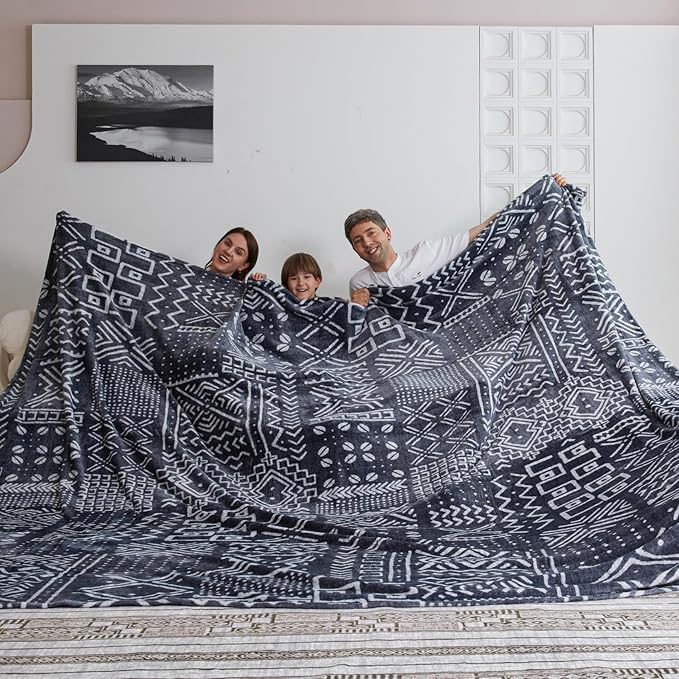 COOVA Oversized King Fleece Blanket 120x120 inches, Soft Cozy Warm Giant Extra Large 10'x10' Blanket for Bed, Sofa, Couch,Travel, Camping, California Huge Flannel Big Throw Blanket, Totem Dark Grey