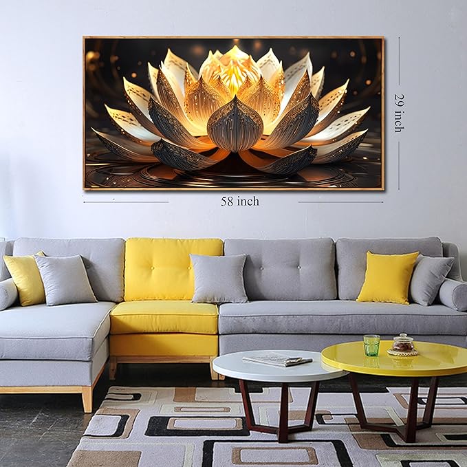 Lotus Flower Wall Art for Bedroom Women Yellow and Brown Wall Decor for Dining Room Large Living Room Wall Art with Wooden Frame 29 x 58 Inch