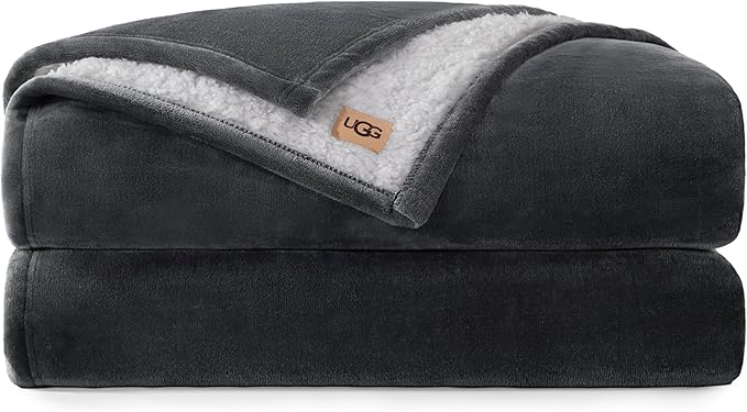UGG Nita Full/Queen Blanket, Cozy Soft Queen Bedding, Plush Fleece Blanket for Bed, Extra Large Throw for Couch, Luxury Bedroom Decor, 90-inch x 90-inch, Charcoal Grey