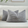 FUTEI Grey Decorative Throw Pillow Covers Set of 2, 12x20 Inch Soft Fluffy Faux Fur Plush Striped Lumbar Pillowcases, Modern Home Decor for Couch Bed Living Room