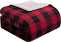 Elegant Comfort Ultra Soft Reversible Buffalo Plaid Flannel Sherpa Blanket - Cozy Silky Checkered Fleece Throw for Couch, Bed - Plush Fuzzy Warm Winter Blanket for Gift, Twin XL, Burgundy