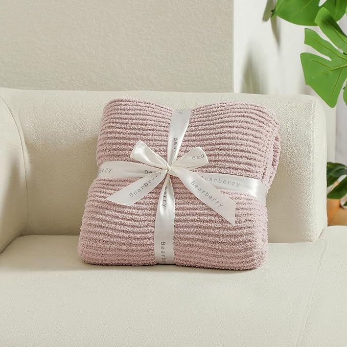 bearberry Soft Rib Knit Blanket Thin Warm & Breathable - Snuggly Minky Throw for Everyday Use, Travel, Chair | All-Season Machine Washable for Couches, Gifts, Family (Beige, 50”x60”)