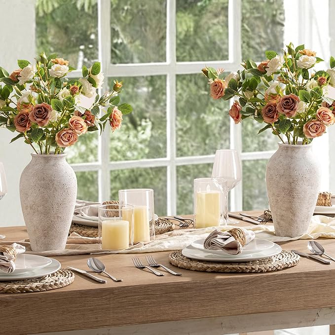 Vanselia Ceramic Flower Vase Home Decor - Large Tall Farmhouse Table Vases Rustic Vintage Living Room Kitchen Bedroom Decorations for House Book Shelf Office Coffee Desk Dining Fireplace (11" Retro)