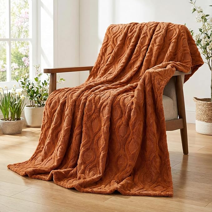 Horaldaily Solid Blanket Throw, Rust Accent Farmhouse Neutral Square Euro Soft Fuzzy Plush Faux Fur Cozy Blankets for Couch Sofa Bed Lounging, Ideal Gifts for Kids Adults Wife Self, 50x60