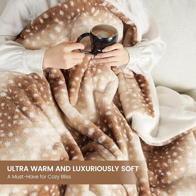 Cozy Bliss Luxury Faux Fur Throw Blanket Animal Striped Print, Non Shedding Double Sided Sherpa Blankets Super Soft Fluffy Thick Warm Throws Home Decor for Couch Bed Sofa Women (Brown, 60x80 Inches)
