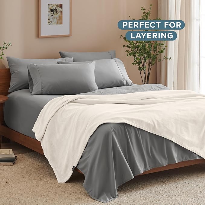 Bare Home Fleece Blanket - Throw/Travel - Ultra-Soft Lightweight for Bed, Sofa, and Couch - Luxury Microplush - Cozy Warm Blanket (Throw/Travel, Vanilla)