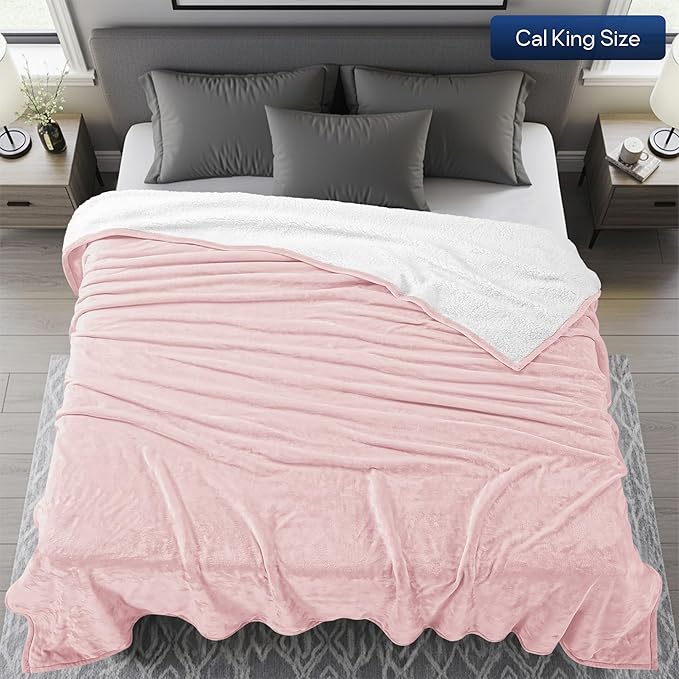 Utopia Bedding Sherpa Blanket California King Size (Pink, 102x96 Inches) - Soft Lightweight Plush Fleece Reversible Blanket for Bed, Sofa, Couch, Camping and Travel