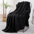 Exclusivo Mezcla Fleece Throw Blanket for Couch and Bed, 50x70 Inches Soft Cozy Jacquard Flannel Blankets, Lightweight Fuzzy Plush Warm Throws for Women, Black