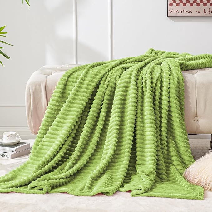 BEDELITE Fleece Blanket Twin Size – 3D Ribbed Jacquard Soft and Warm Decorative Fuzzy Blankets – Cozy, Fluffy, Plush Lightweight Throw Blankets for Couch, Bed, Sofa(Dark Citron, 60x80 inches)