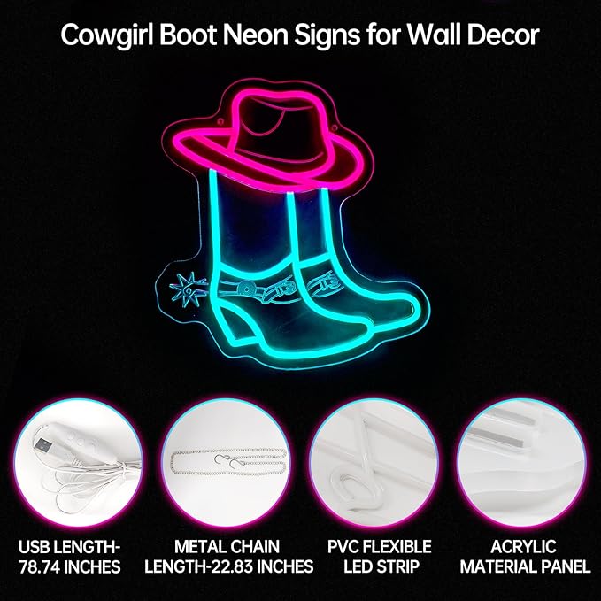 Neon Sign LED Light (Pink Cowboy Boots)