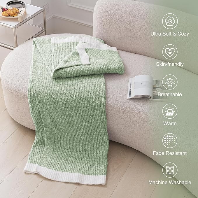 MH MYLUNE HOME Ultra Soft Ribbed Throw Blanket for Couch 60x80 Inches Luxurious Super Cozy Fluffy Microfiber Blanket Plush Warm Reversible Throw Blankets for Sofa Bed - Sage Green 60 x 80 Inches