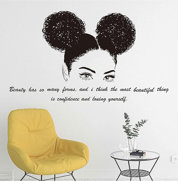Make Up Wall Decor Beauty Salon African Woman Wall Art Decal Beautiful Afro Black Girl Vinyl Wall Stickers Living Room Home Decor LL2473 (LL2267 Black)