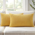 Mecatny Corduroy Decorative Throw Pillow Covers 12x20 Set of 2 for Sofa Living Room, Soft Neutral Boho Couch Pillow Covers for Home Decor, Mustard Yellow
