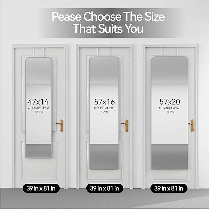 57x20 Door Hanging Full Length Mirror, Floor (Height 5.7ft just Body in 1.3ft) or Wall Mounted Metal Frame Rectangle Dressing Mirrors for Bedroom Bathroom Living Room 57 inch Silver