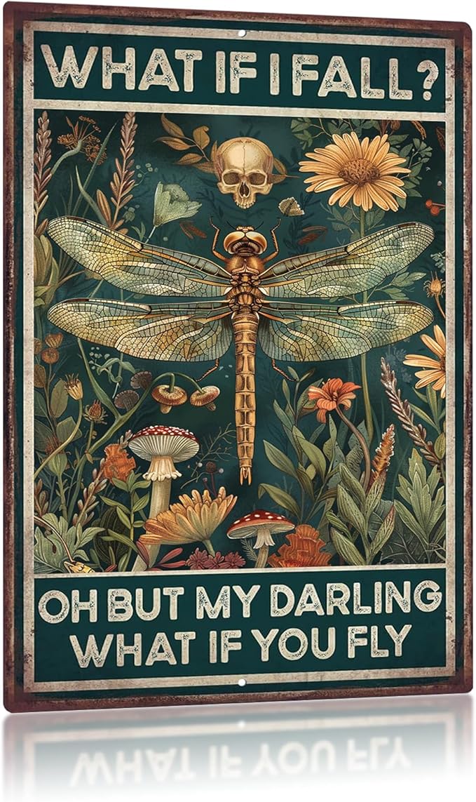 snowsun Flowers Plant Dragonfly Metal Signs Aluminum Sign Metal Sign Outdoor Indoor Country Farmhouse Bathroom Family Bathroom Bedroom Decor 8 * 12 Inches, Tin sign3