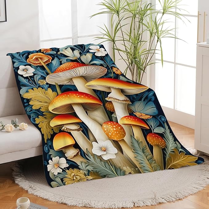 Mushroom Blanket for Girls Women Boys Men Adults Kids Soft Cozy Fleece Mushroom Lovers Throw Blankets Gifts Warm Flannel Plush Lightweight Decor for Couch Bed Sofa 50"X40"