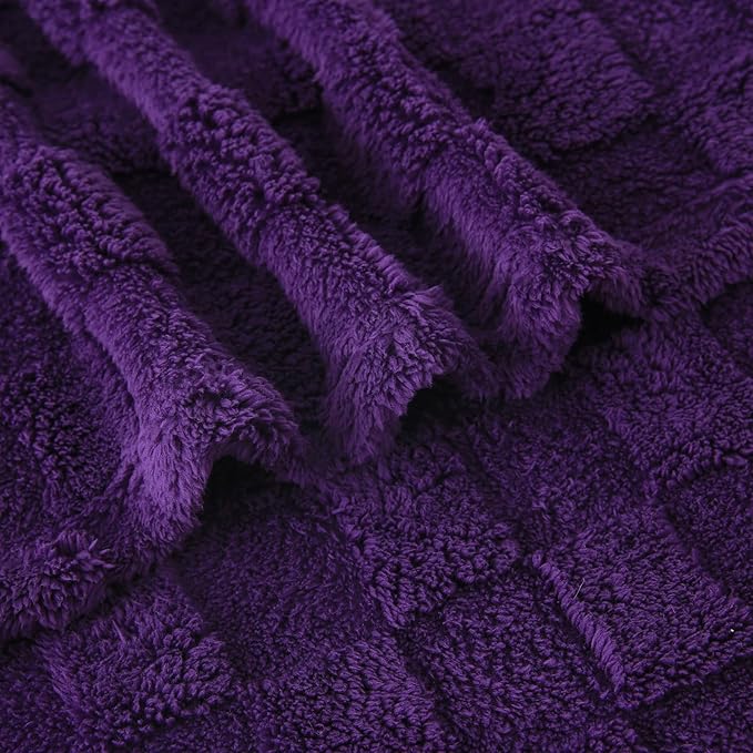 Deep Purple Fleece Throw Blanket 50”×60” for Couch Sofa Bed,Super Soft Cozy Plush Microfiber Flannel Blanket with 3D Checkered Design Lightweight for Adults,Woman,Girls